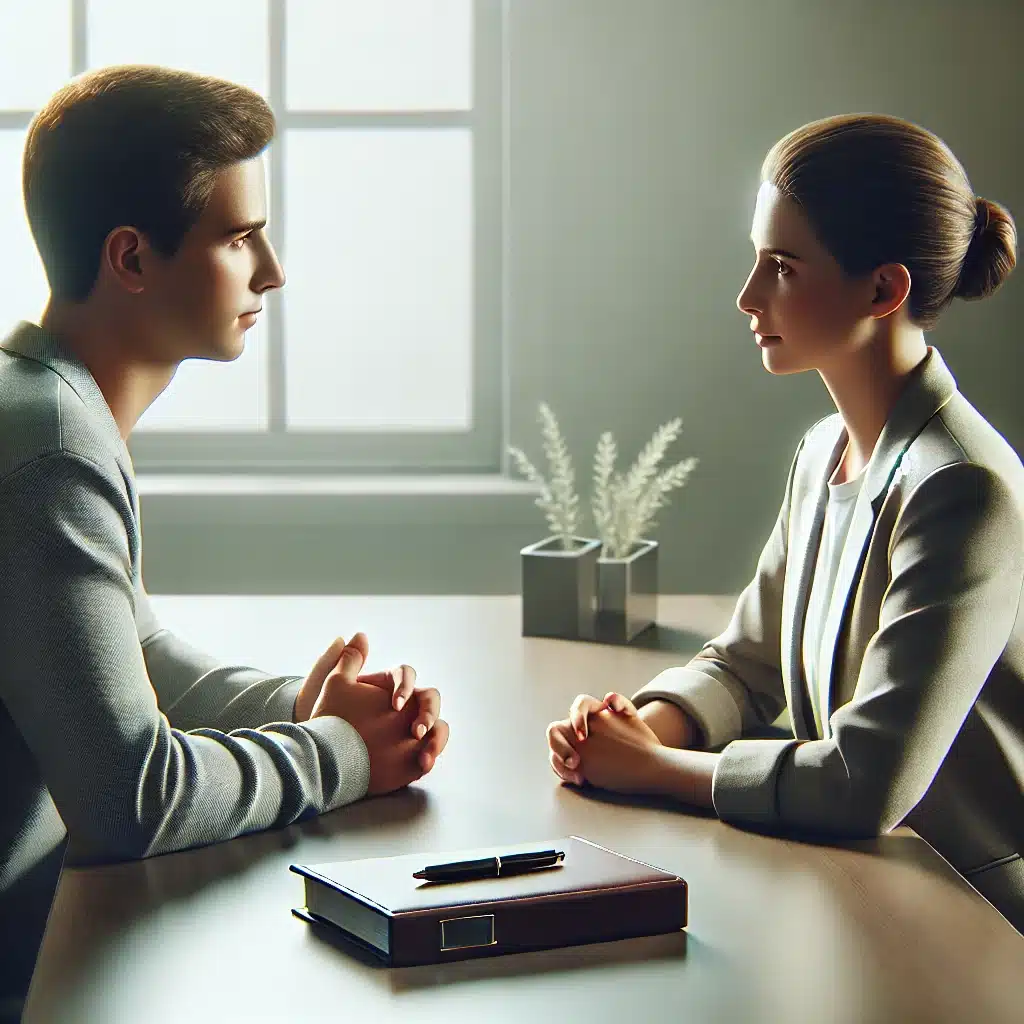 Conversación cordial en oficina moderna | Bucio Abogados