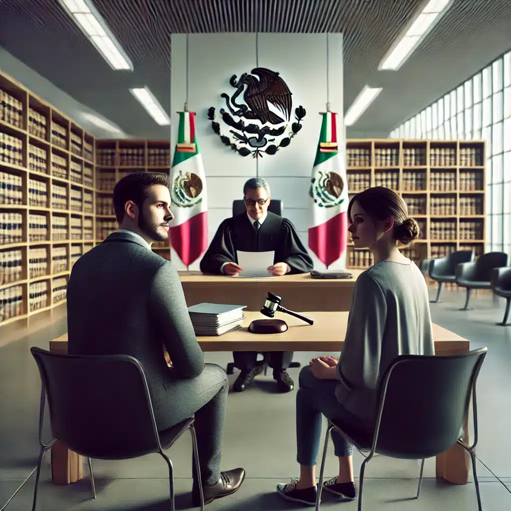 Juez revisando documentos frente a pareja | Bucio Abogados