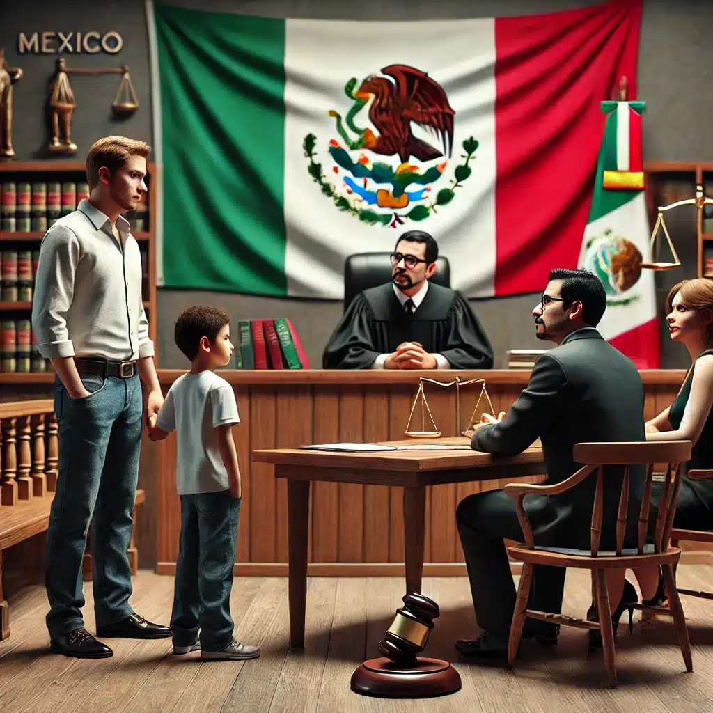 Escena de un tribunal familiar en México con un abogado y una familia | Bucio Abogados