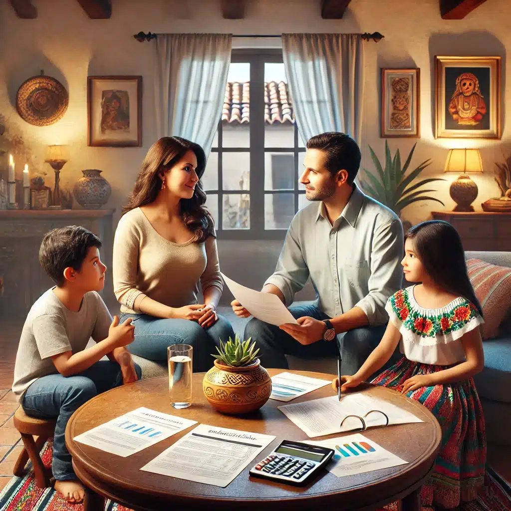 Familia mexicana discutiendo finanzas en su hogar | Bucio Abogados