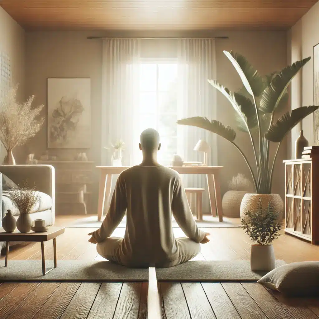 Persona meditando en un ambiente hogareño tranquilo | Bucio Abogados